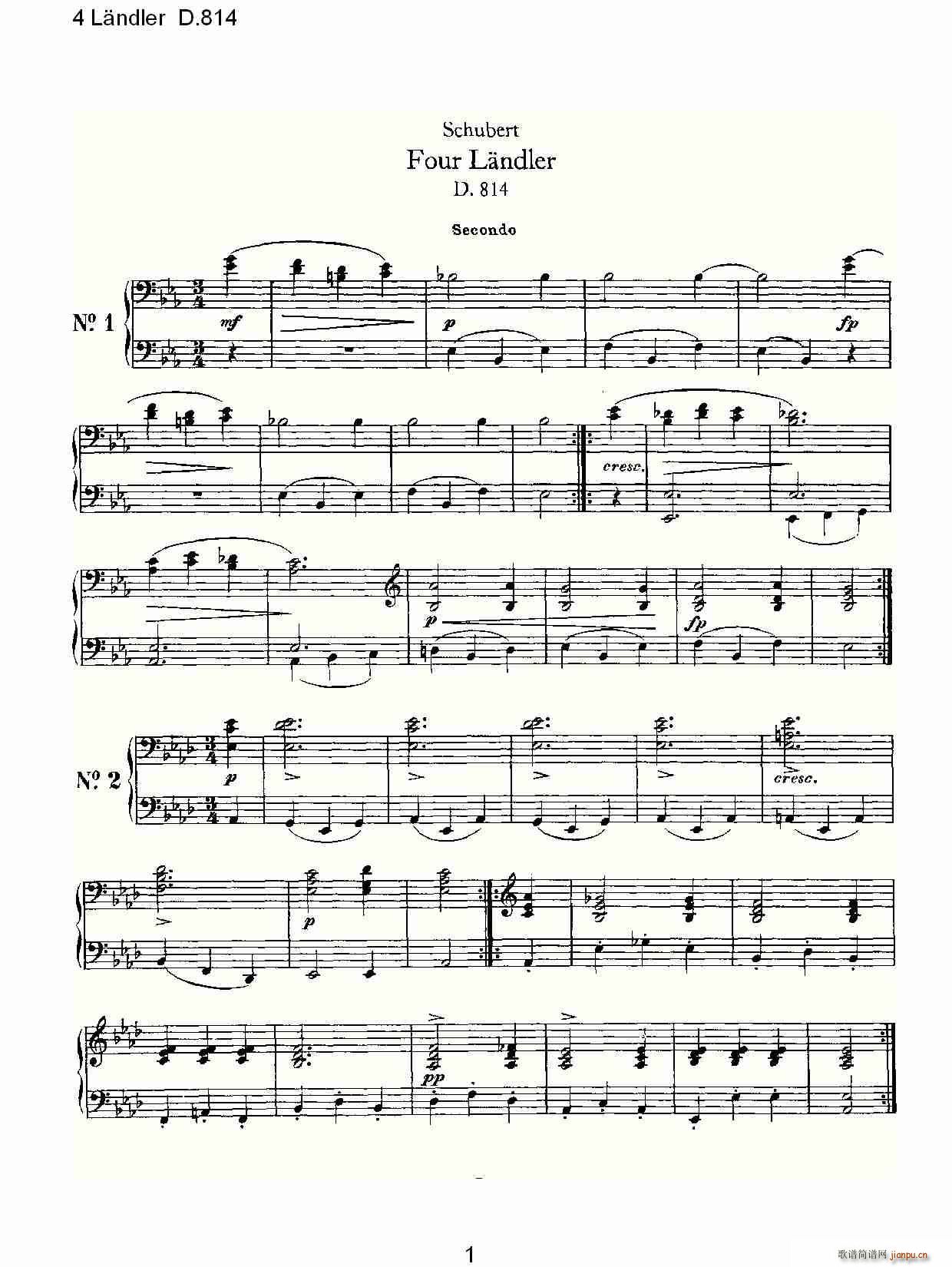 4 L?ndler D 814 4 兰德勒舞曲 D 814(钢琴谱)1