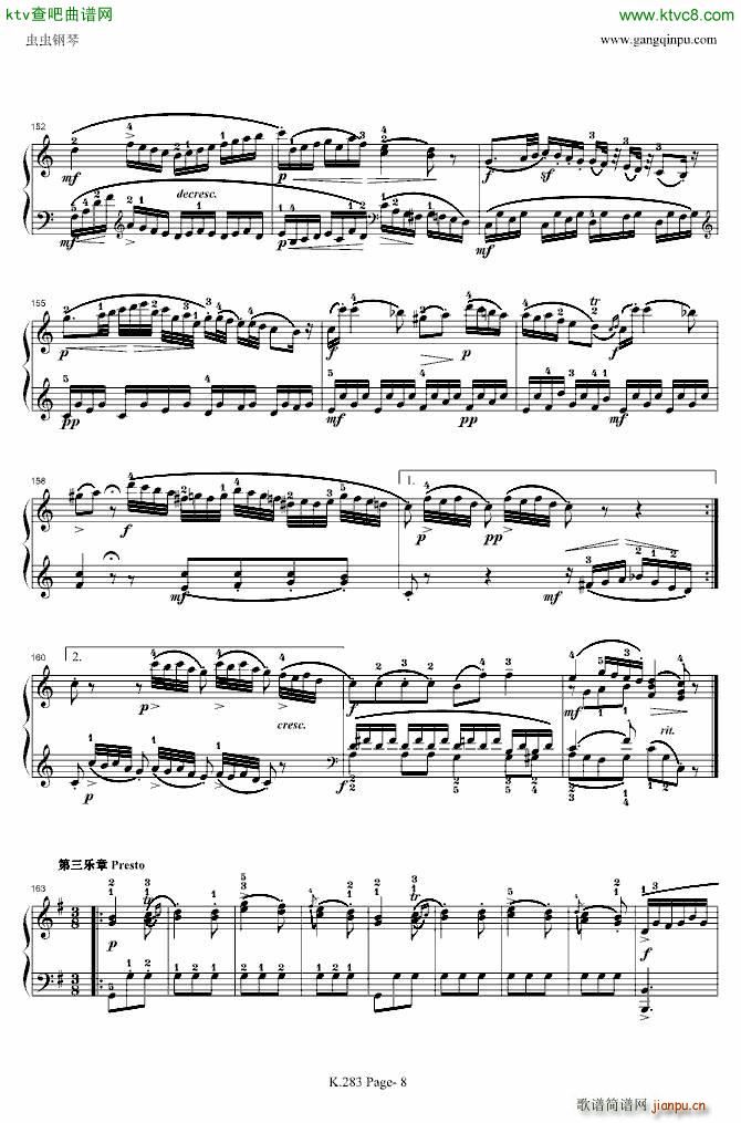 莫扎特G大调钢琴奏鸣曲K 283(钢琴谱)8