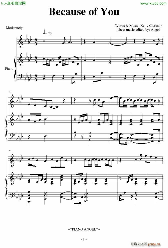 Because of You 弹唱(钢琴谱)1