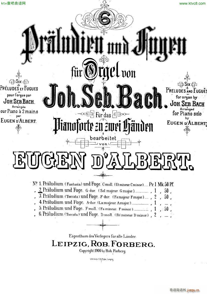 Bach D Albert Prelude and fugue in g major(钢琴谱)1