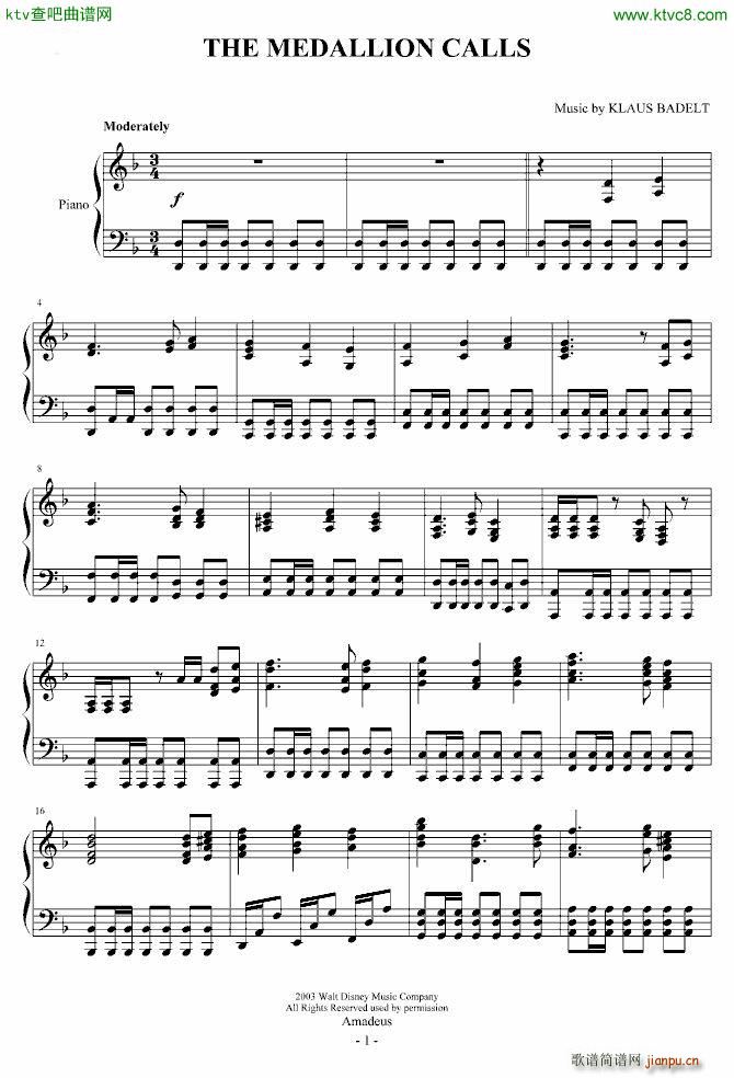 加勒比海盗pirates of the Caribbean THE MEDALLION CALLS(钢琴谱)1