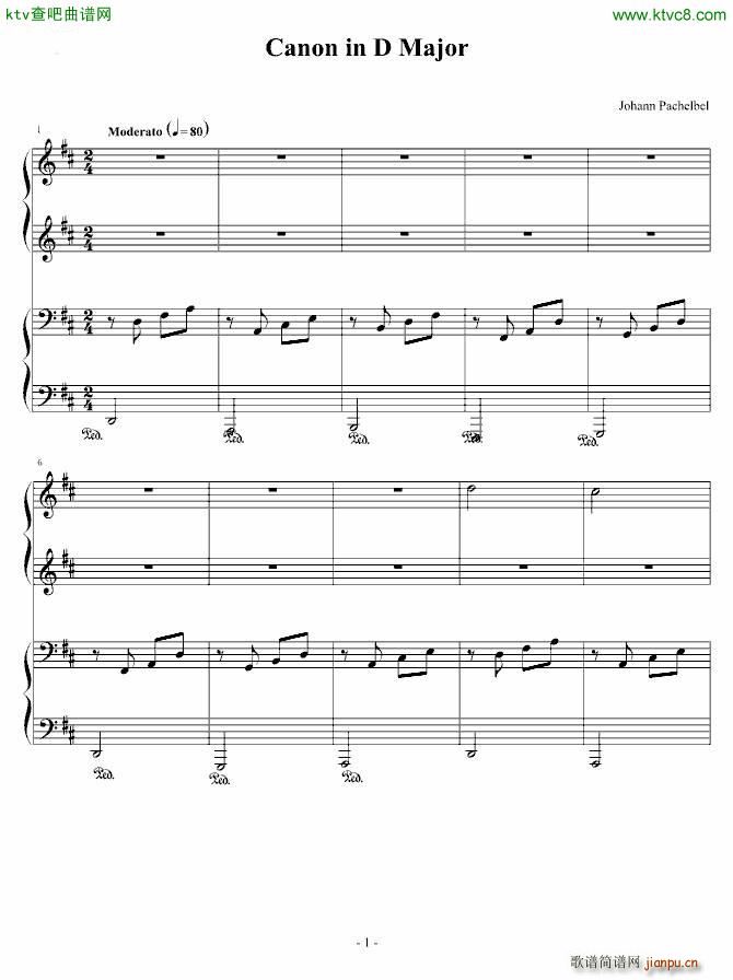 卡农四手联弹 Charm改编版(钢琴谱)1