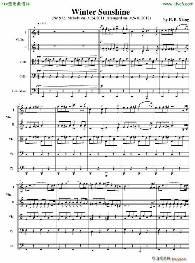 Winter Sunshine 弦乐队(钢琴谱)1