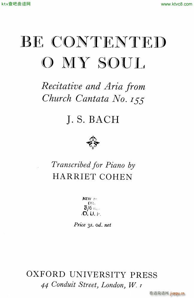 Bach JS BWV 155 Be Contented O My Soul arr Cohen(钢琴谱)1