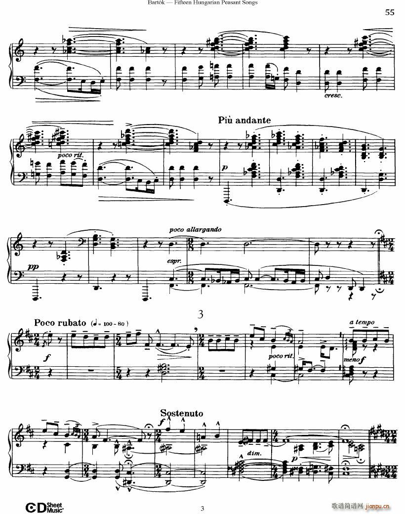 Bartok SZ 71 Fifteen Hungarian Peasant Songs Piano(钢琴谱)3