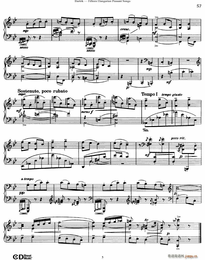 Bartok SZ 71 Fifteen Hungarian Peasant Songs Piano(钢琴谱)5