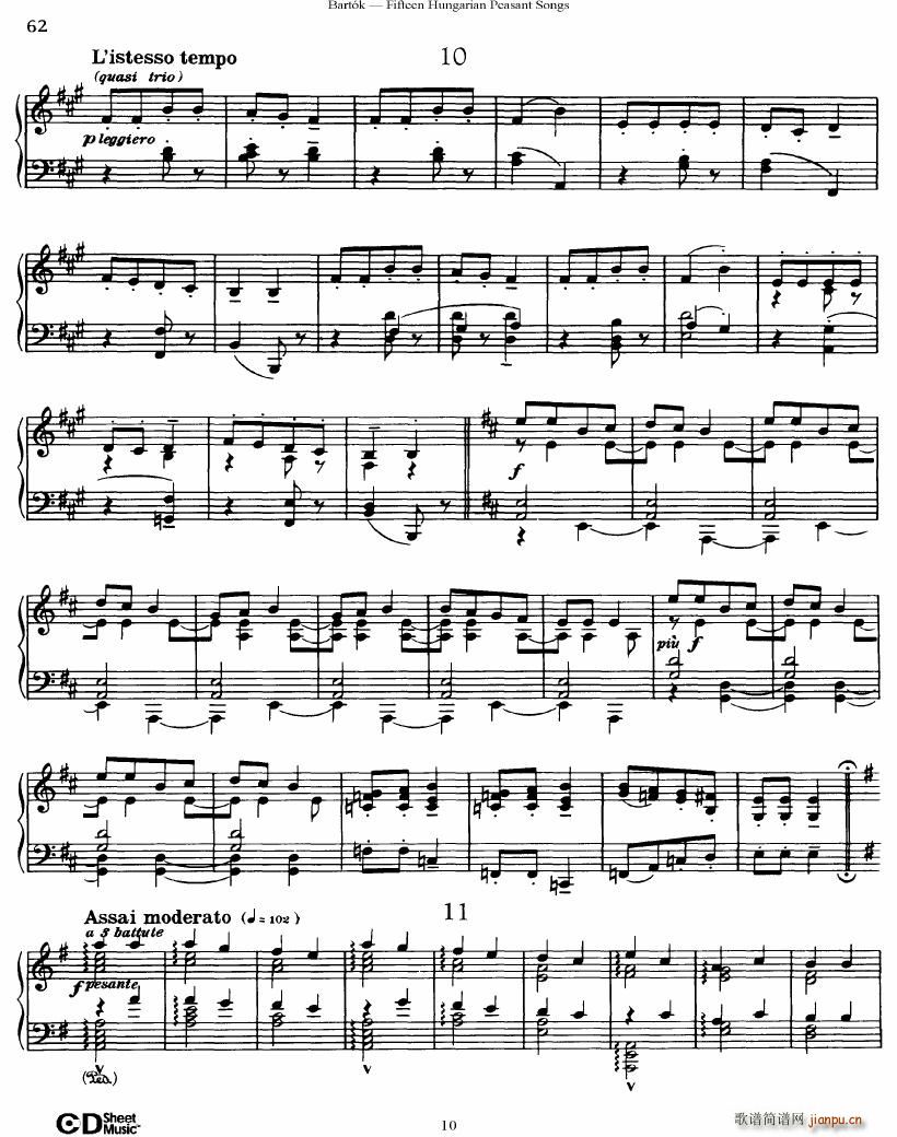 Bartok SZ 71 Fifteen Hungarian Peasant Songs Piano(钢琴谱)10