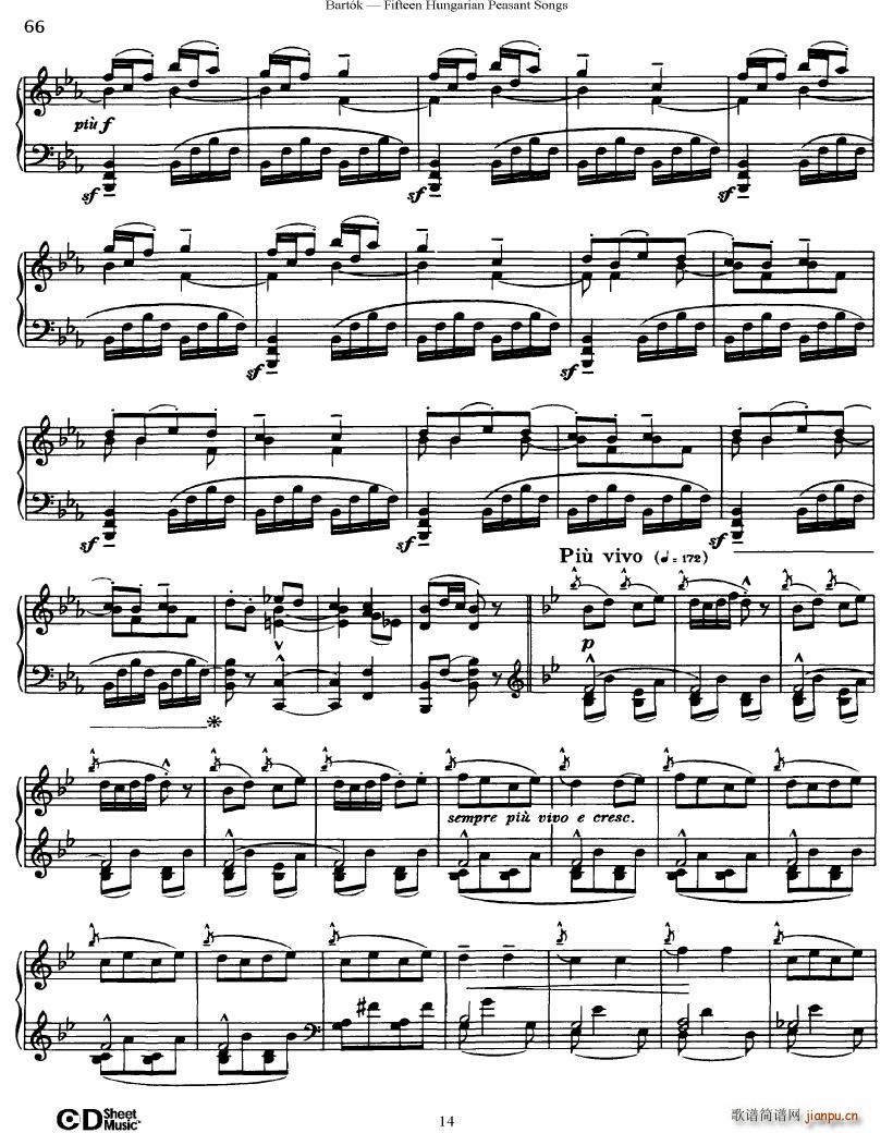 Bartok SZ 71 Fifteen Hungarian Peasant Songs Piano(钢琴谱)14