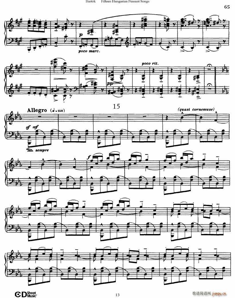 Bartok SZ 71 Fifteen Hungarian Peasant Songs Piano(钢琴谱)13
