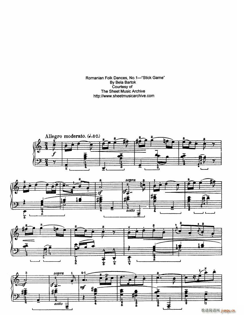 Bartok SZ 56 Six Romanian Folkdances(钢琴谱)1