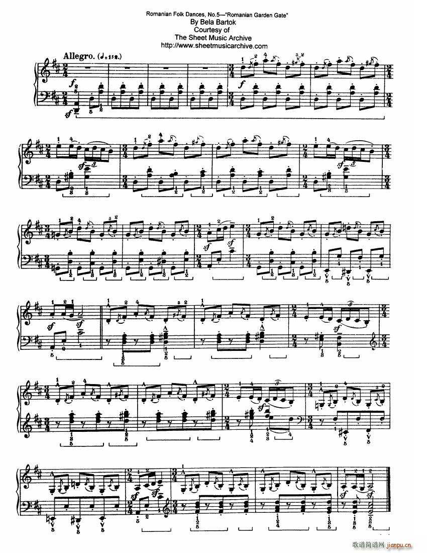Bartok SZ 56 Six Romanian Folkdances(钢琴谱)6