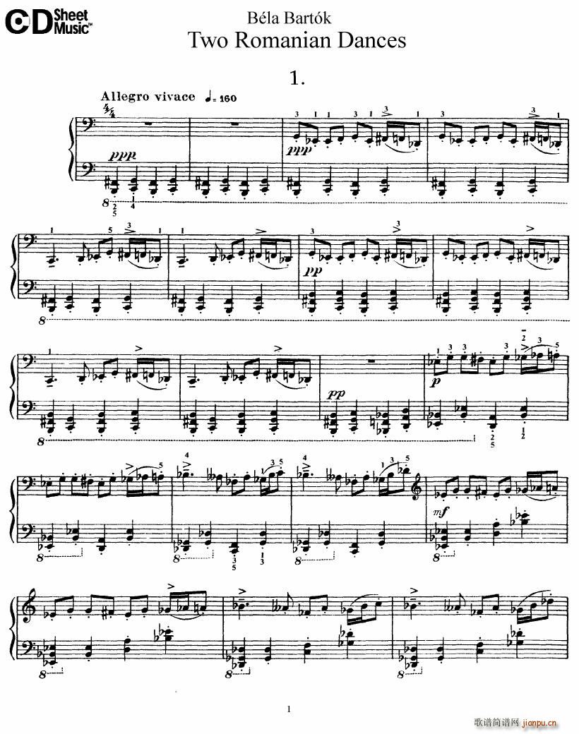 Bartok SZ 43 Two romanian dances op8a(钢琴谱)1