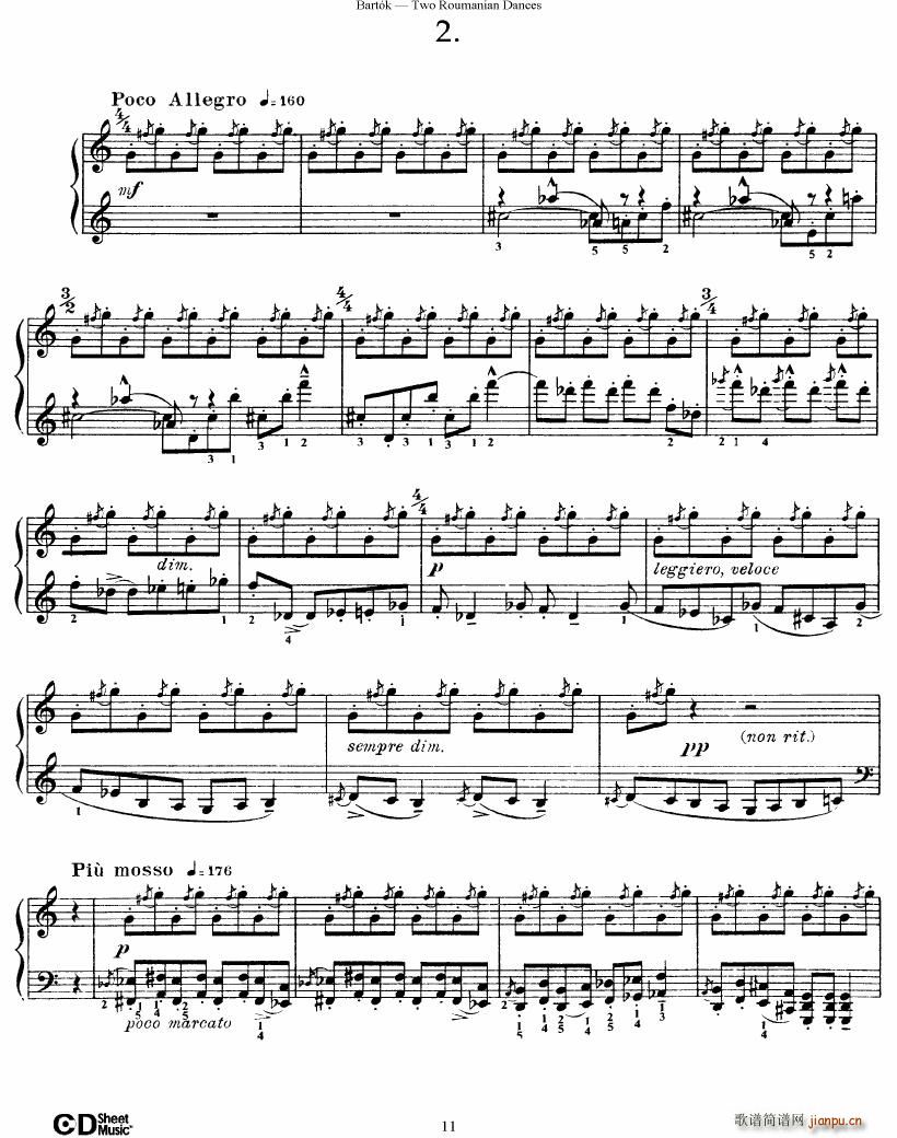 Bartok SZ 43 Two romanian dances op8a(钢琴谱)11