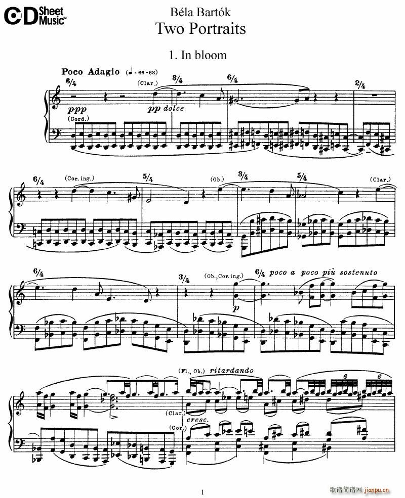 Bartok SZ 37 Two Portraits op 5(钢琴谱)1