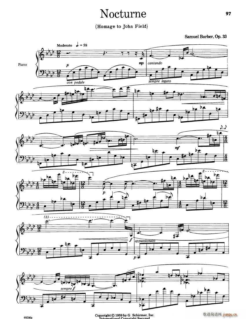 Barber op 33 Nocturne(钢琴谱)1