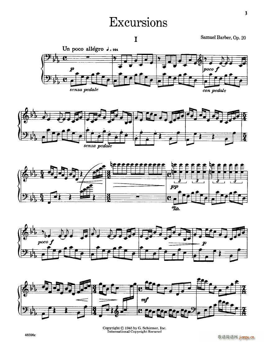 Barber op 20 Excurtions(钢琴谱)1