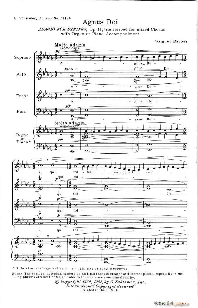 Barber op 11 Agnus Dei(钢琴谱)1