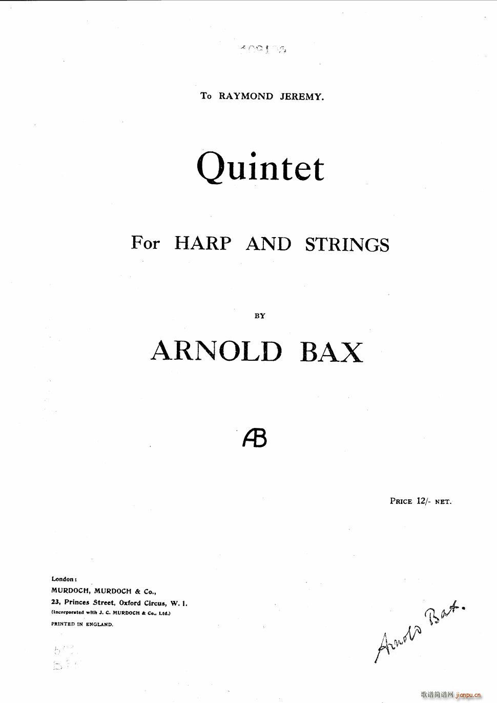 Bax Quintet for Harp and Strings(钢琴谱)1