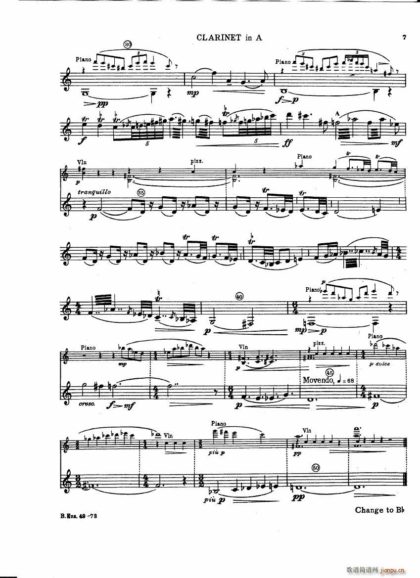 Bartok SZ 111 Contrasts clarinets A and Bb(钢琴谱)7