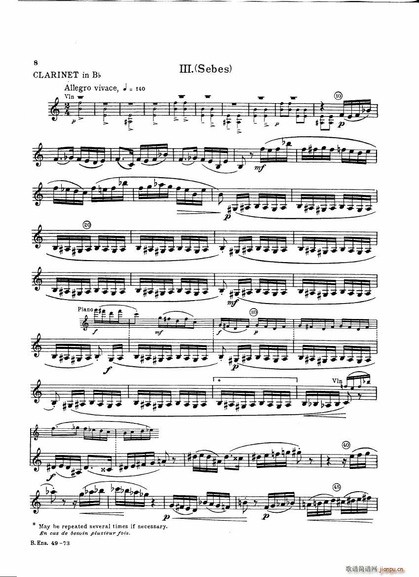 Bartok SZ 111 Contrasts clarinets A and Bb(钢琴谱)8