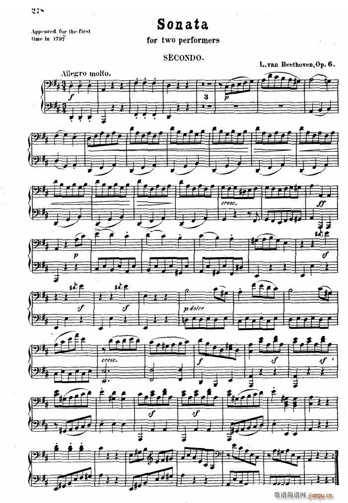 Beethoven op 6 Sonata 2 pno(钢琴谱)1
