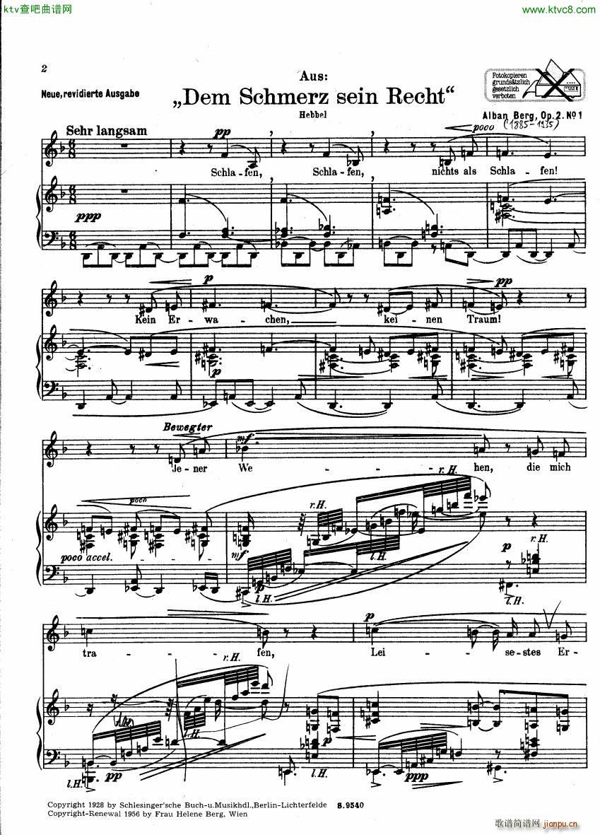 Berg Dem Schmerz sein Recht(钢琴谱)1