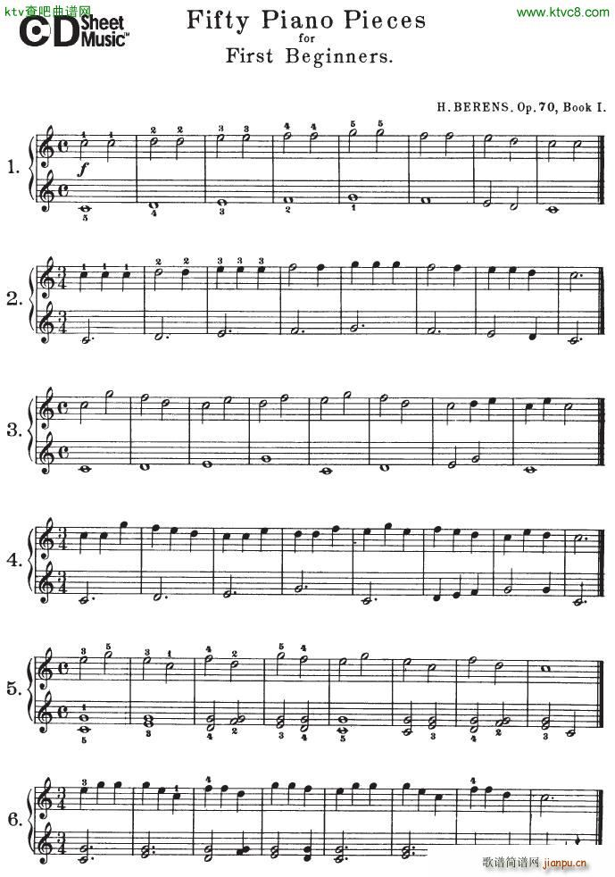 Berens op 70 50 Piano Pieces for Beginners(钢琴谱)1