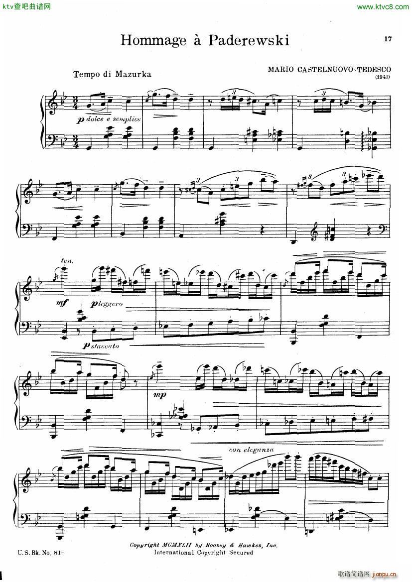 castelnuovo tedesco hommage a paderewski(钢琴谱)1