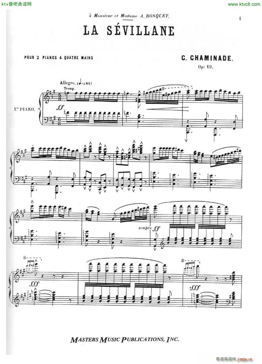 Chaminade Cecil La Sevillane for 2 pianos 4 hands(钢琴谱)1