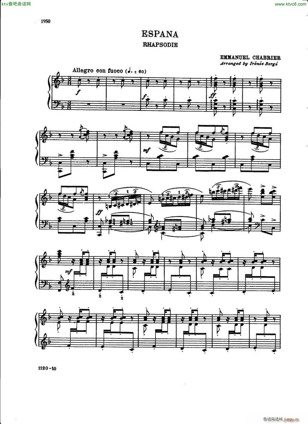 Chabrier Berge Espana(钢琴谱)1