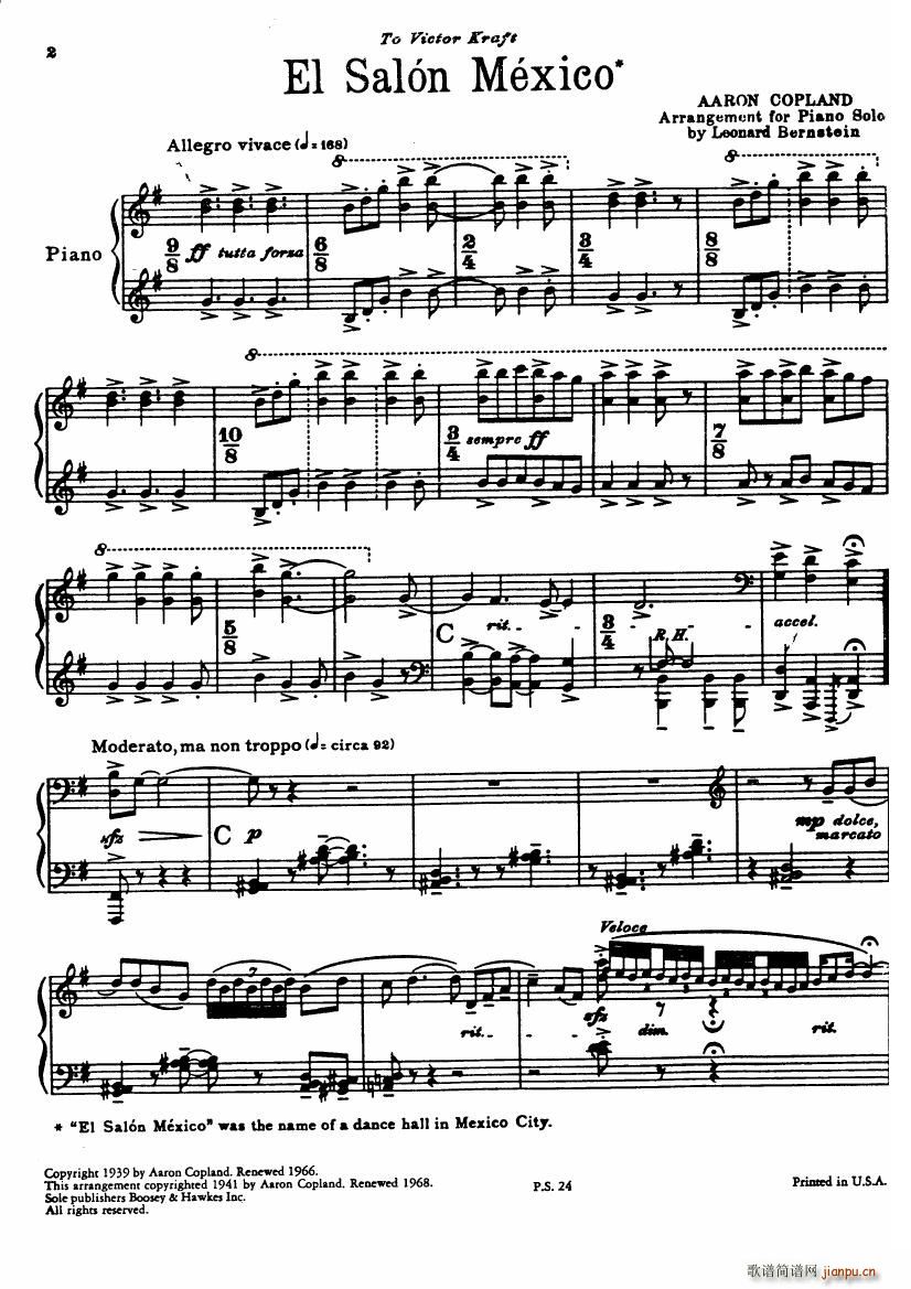 Copland Aaron Arr Bernstein El Salon Mexico(钢琴谱)1