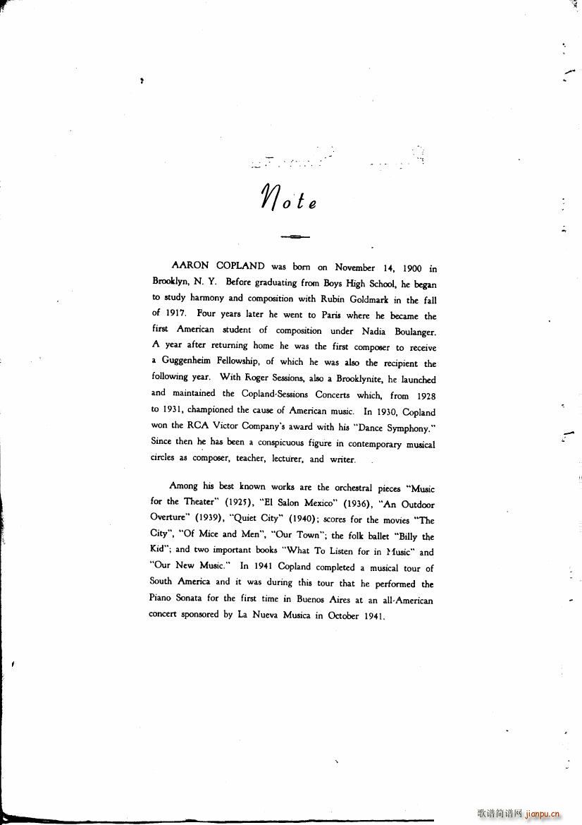 Copland Piano Sonata(钢琴谱)1
