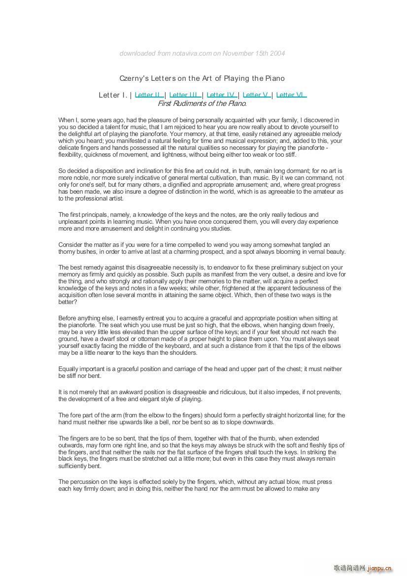 Czerny Piano Letters(钢琴谱)1