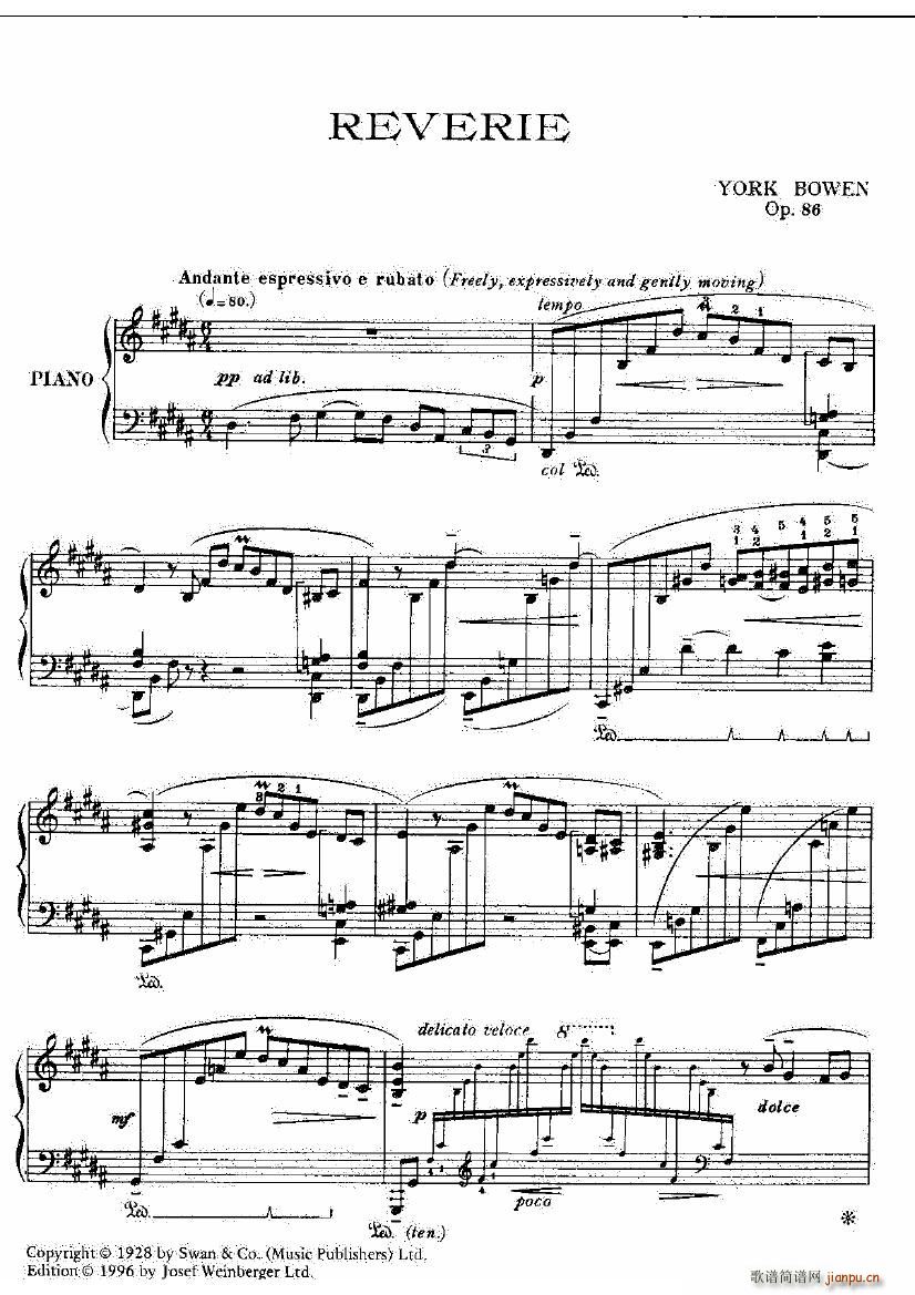 Bowen Op 86 Reverie(钢琴谱)1
