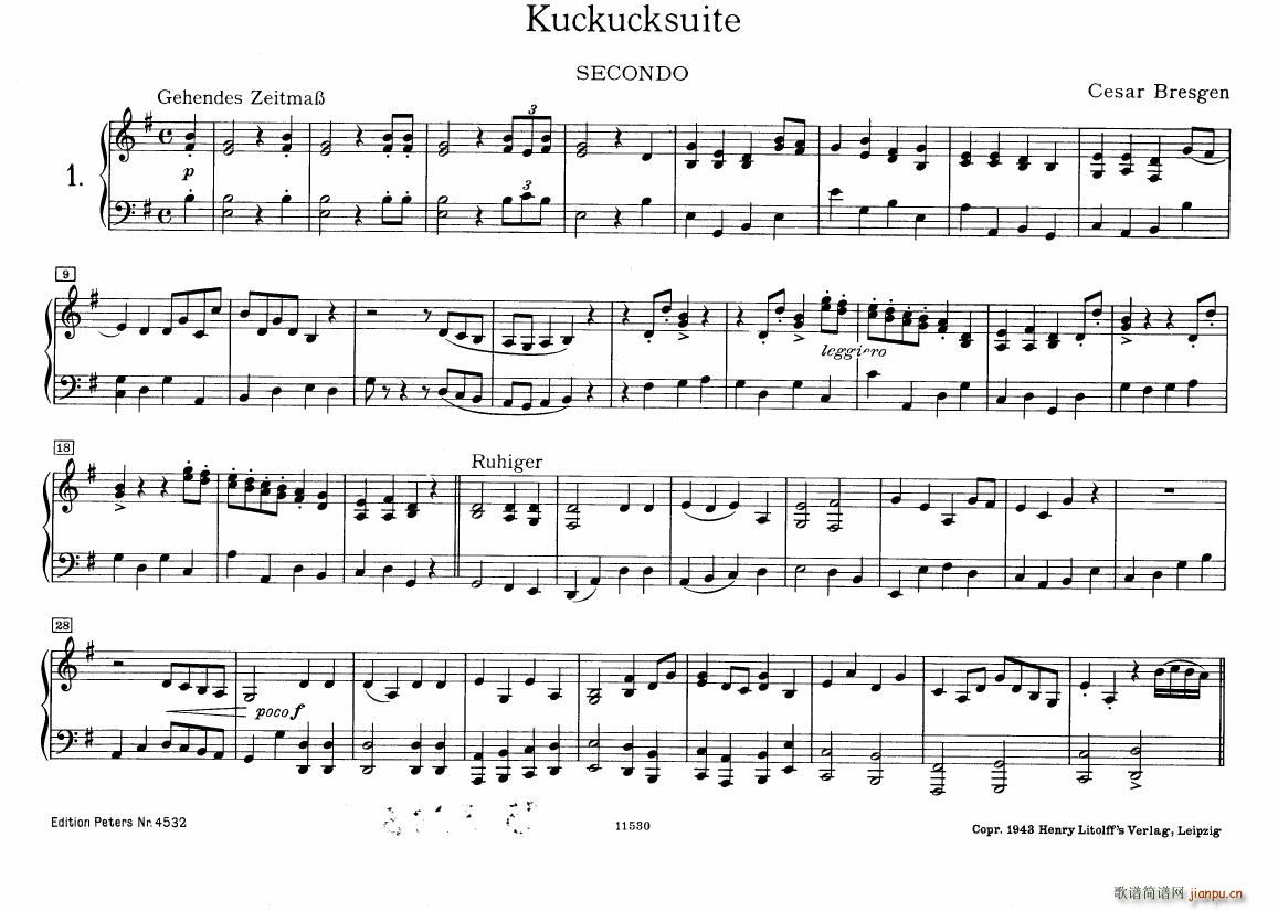 Bresgen Kuckucksuite for piano 4hands(钢琴谱)1