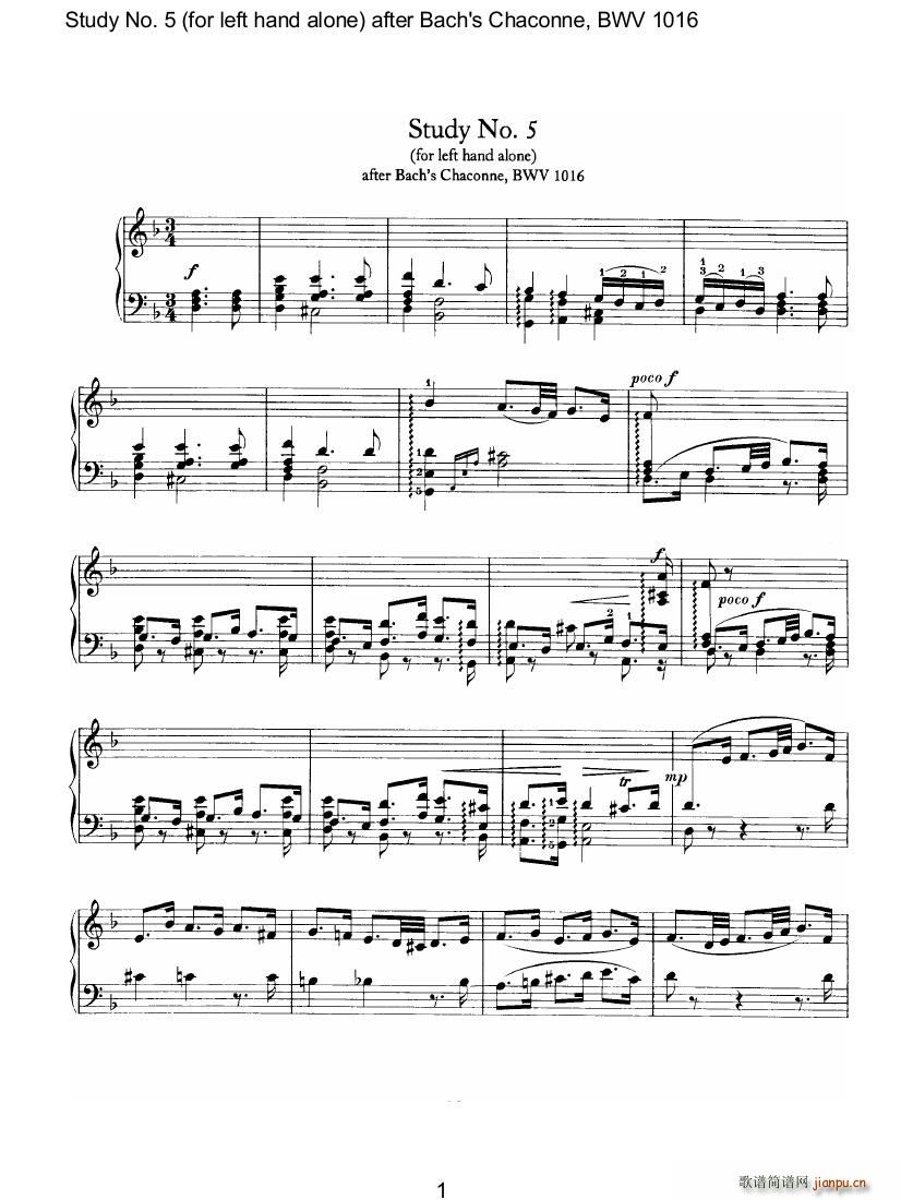 Bach Brahms BWV1016 Chaconne as Etude 5 left hand(钢琴谱)1