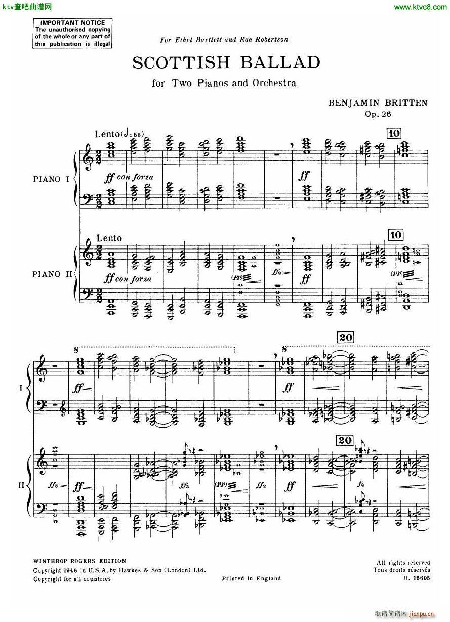 Britten Scottish Ballad op 26 arr for 2 pianos(钢琴谱)3