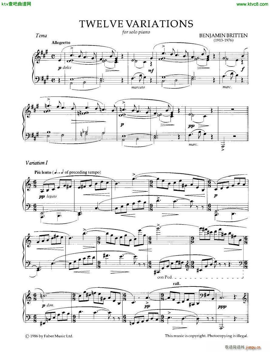Britten 12 Variations(钢琴谱)1
