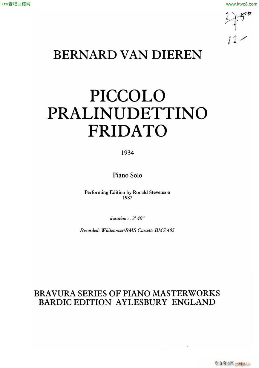 Van Dieren Piccolo Pralinudettino Fridato(钢琴谱)1