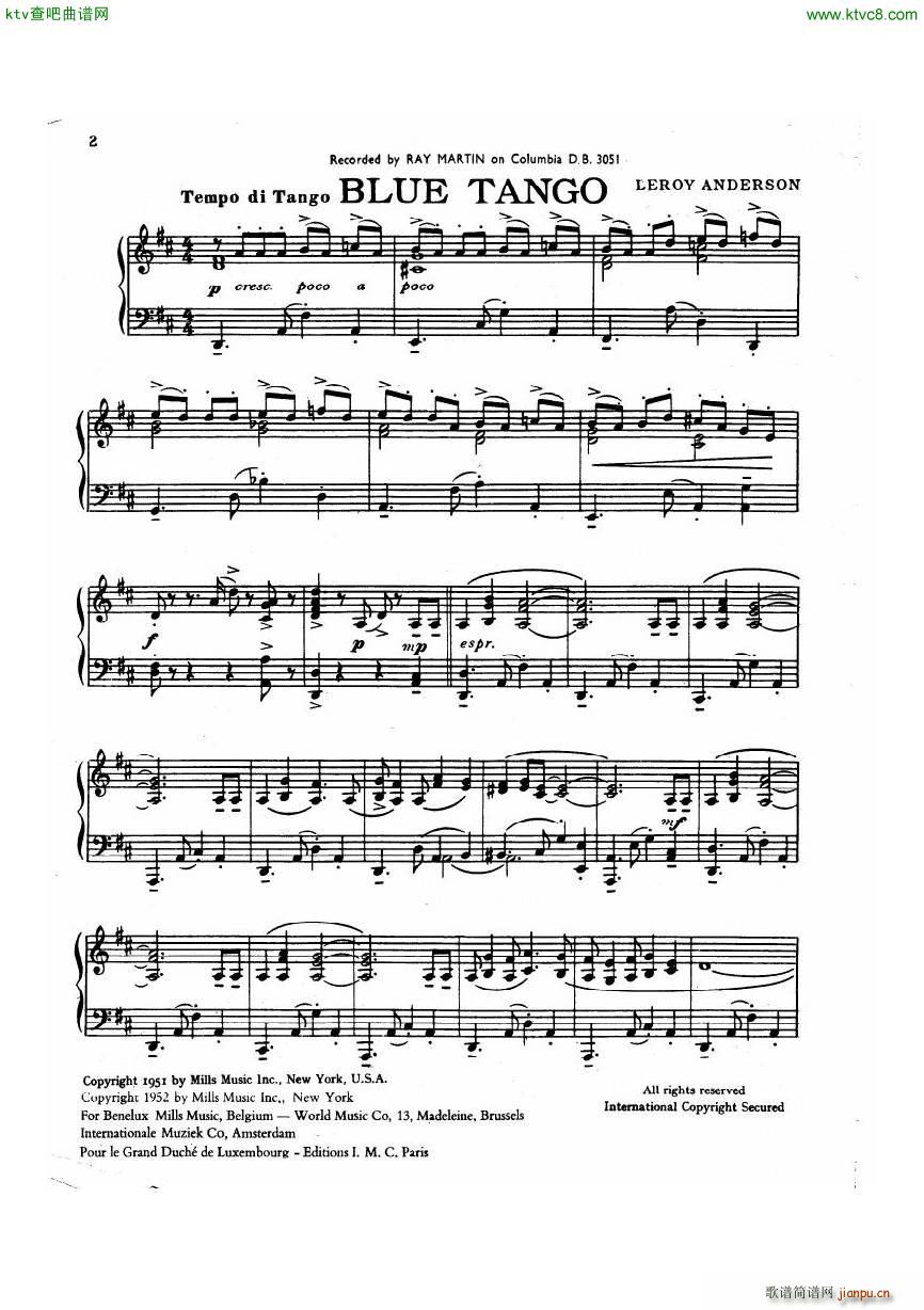 Anderson Blue Tango(钢琴谱)1