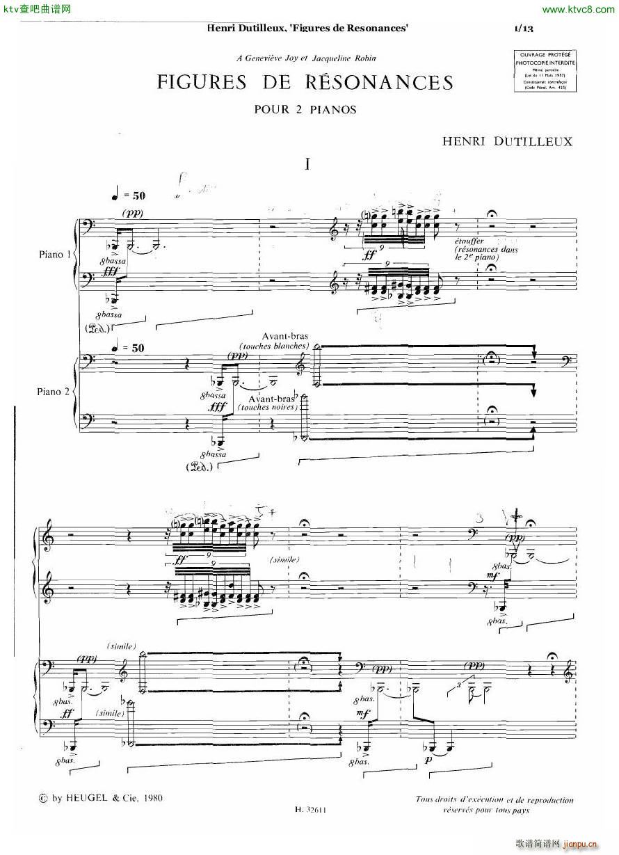 Dutilleux Figures de Résonances for Two Pianos(钢琴谱)1