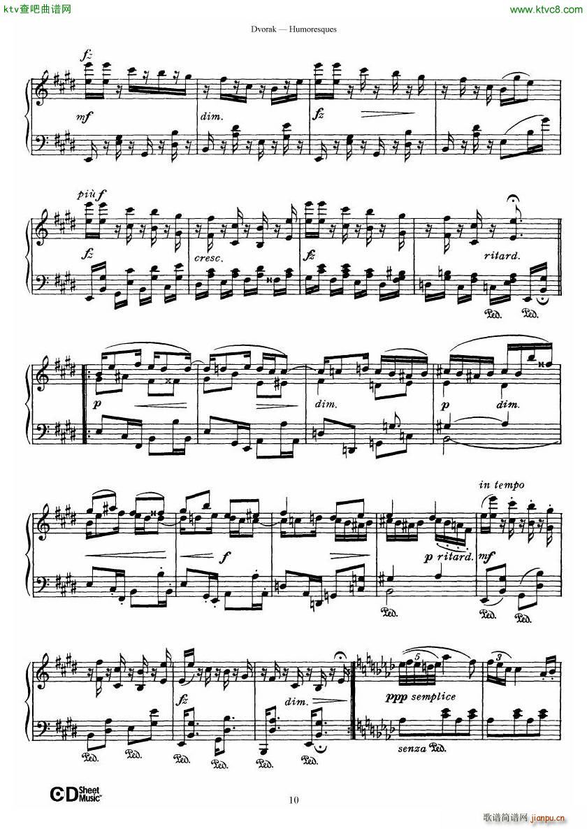 Dvorák op 101 8 Humoresques(钢琴谱)10