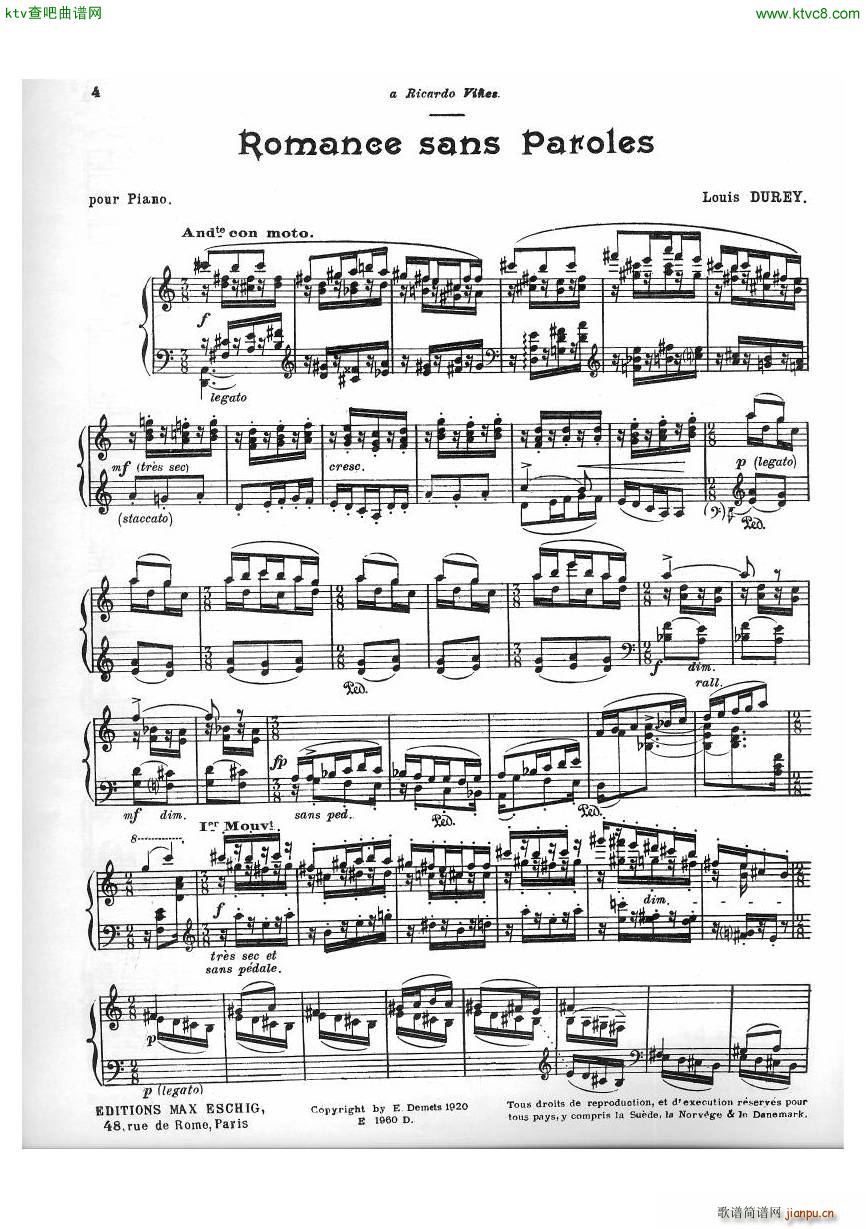 Durey Louis Romance sans paroles(钢琴谱)1