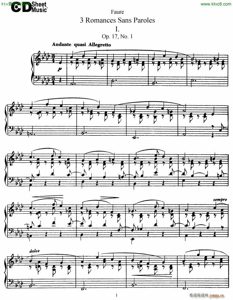 Faure 3 Romances Sans Paroles(钢琴谱)1