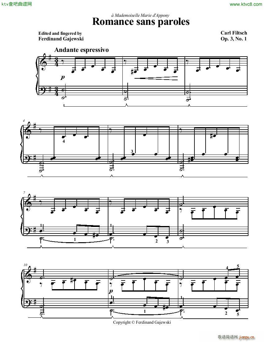 Fiiltsch Romance Sans Paroles(钢琴谱)1