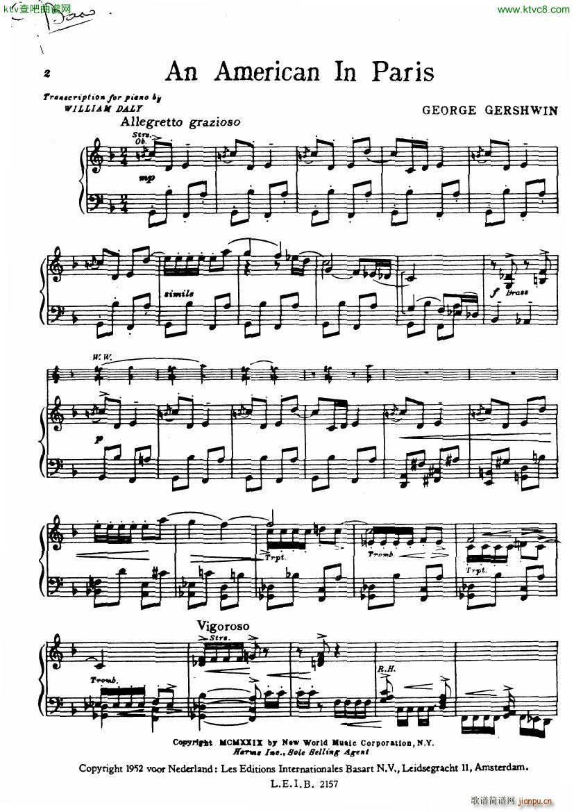 Gershwin Daly An american in paris(钢琴谱)1