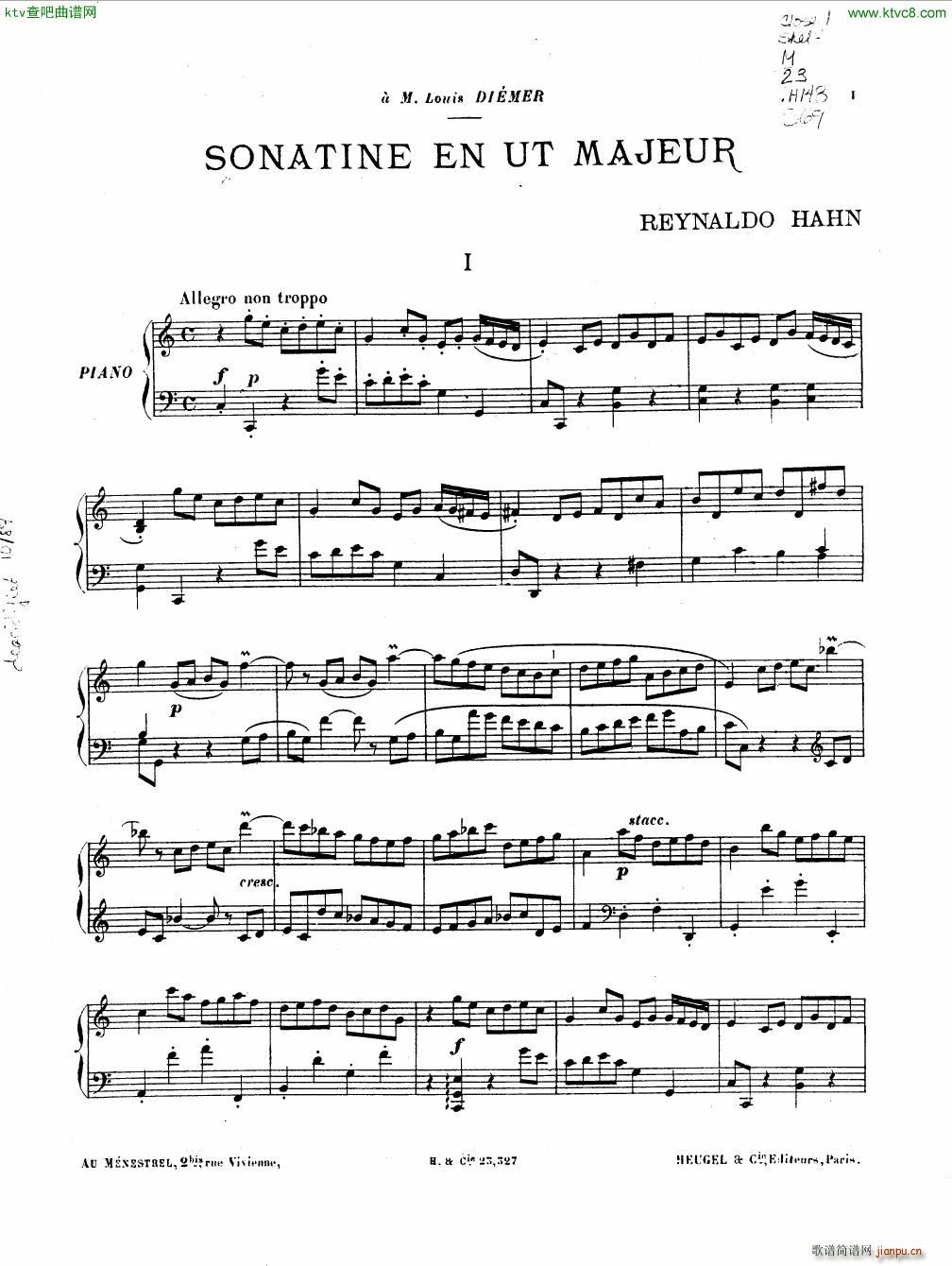 Hahn Reynaldo Piano sonatina(钢琴谱)1