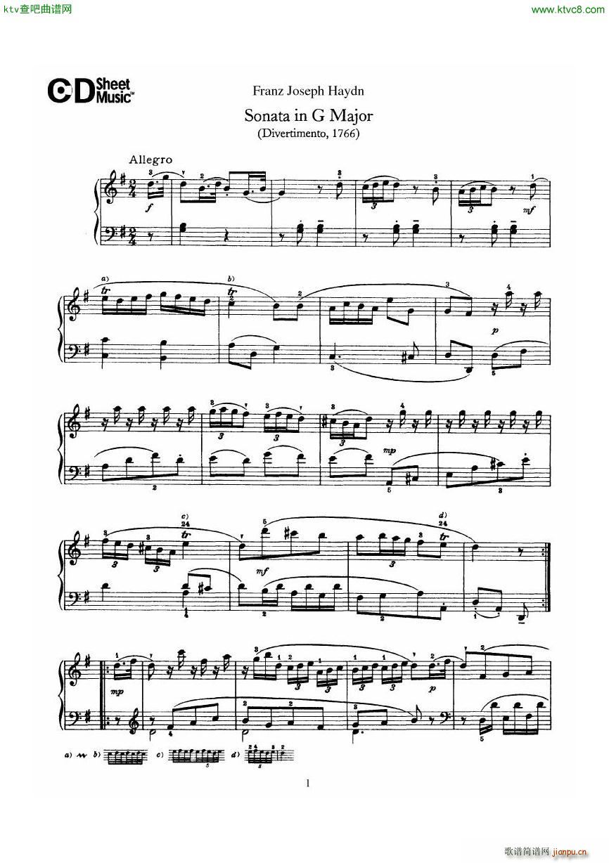 Haydn Joseph Sonata no 8 in G Major(钢琴谱)1