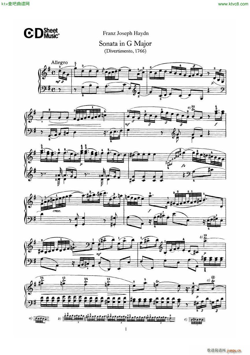 Haydn Joseph Sonata no 6 in G Major(钢琴谱)1