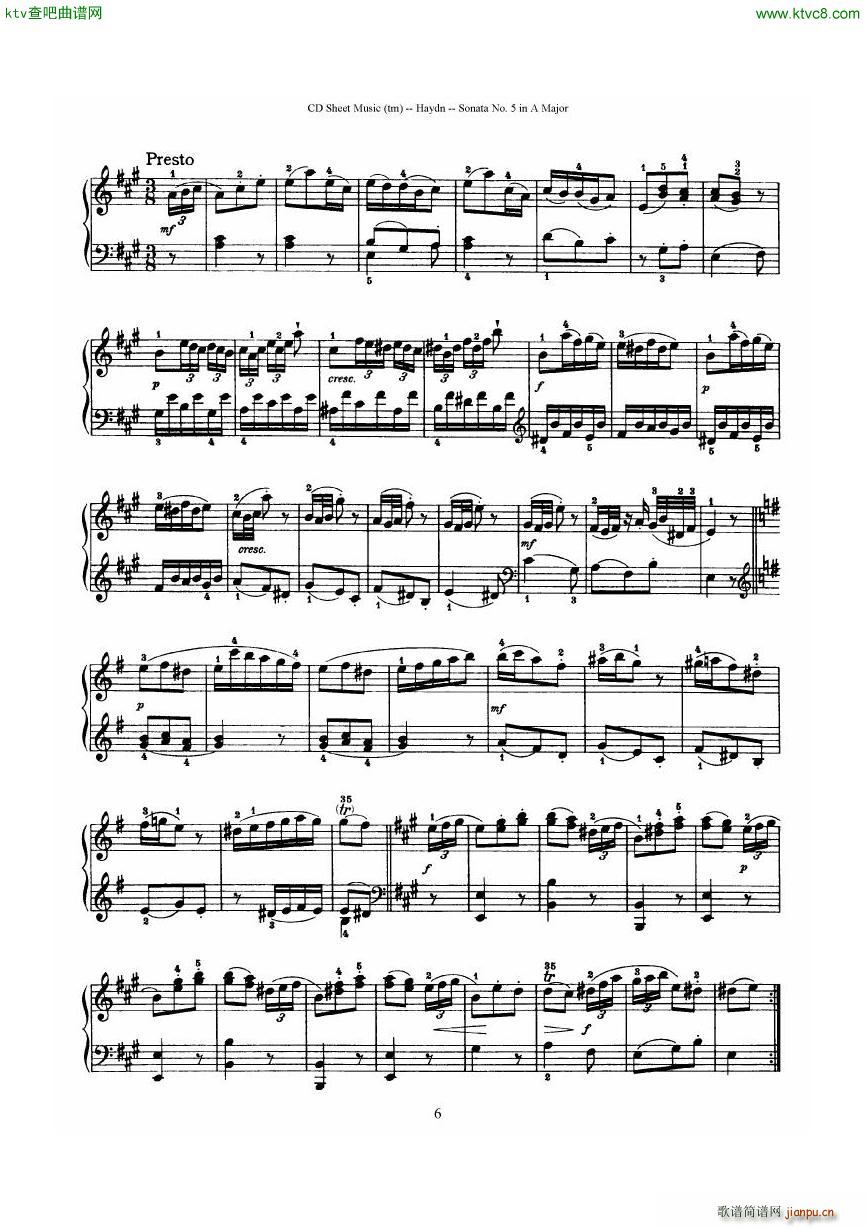 Haydn Joseph Sonata no 5 in A Major(钢琴谱)6